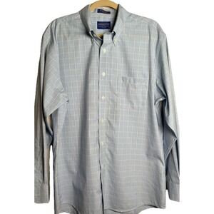 Pendleton Mens L/S Button Down Metro Shirt L Wrinkle Resistant 100% Cotton Blue